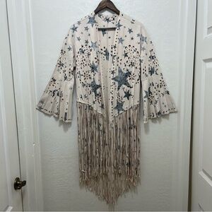 Origami by Vivien Faux Suede Fringe Cardigan Western Boho Chic Festival